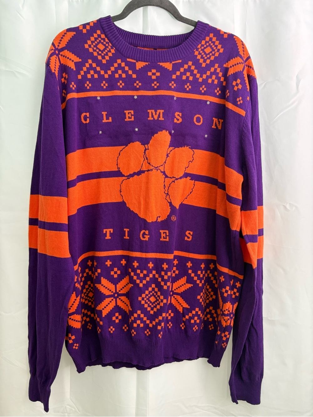 Light up Clemson Tiger University Unisex Orange Purple Crewneck Holiday Sweater
